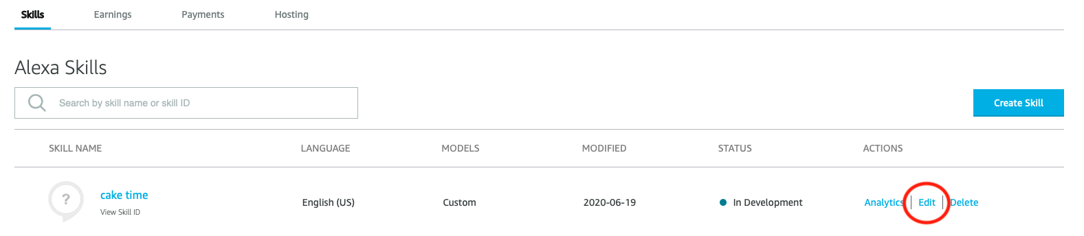 Skill edit screenshot