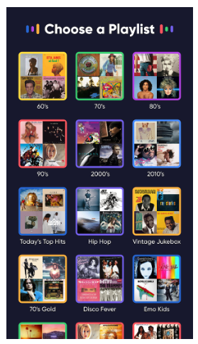 Playlist selection from Volley's Song Quiz skill, in portrait mode.