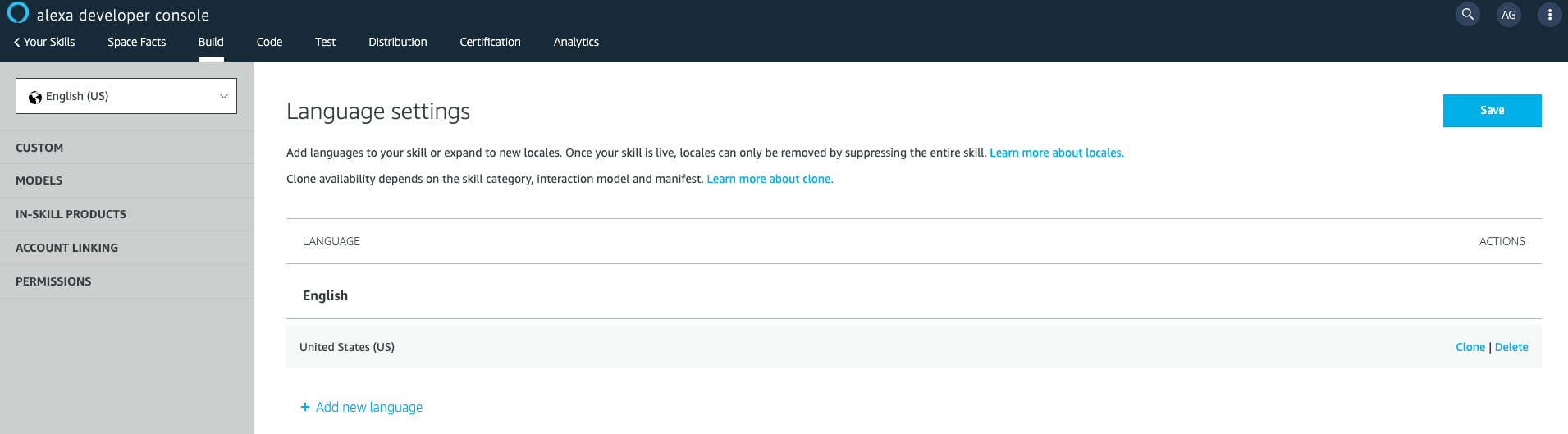 console - add new language
