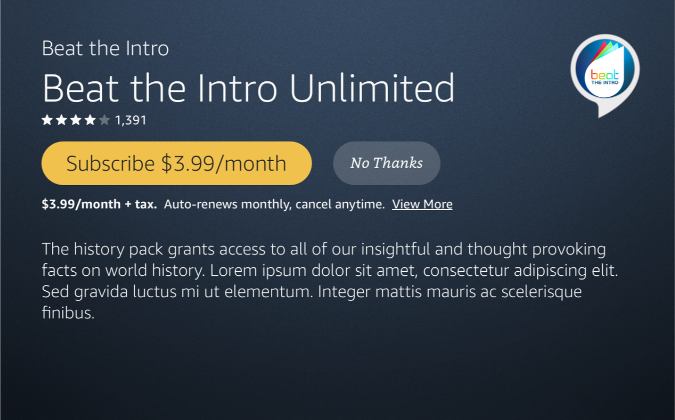 Screenshot of ISP detail page on Echo Show device