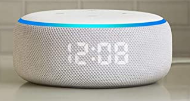 An image of an Echo Dot with Clock device.