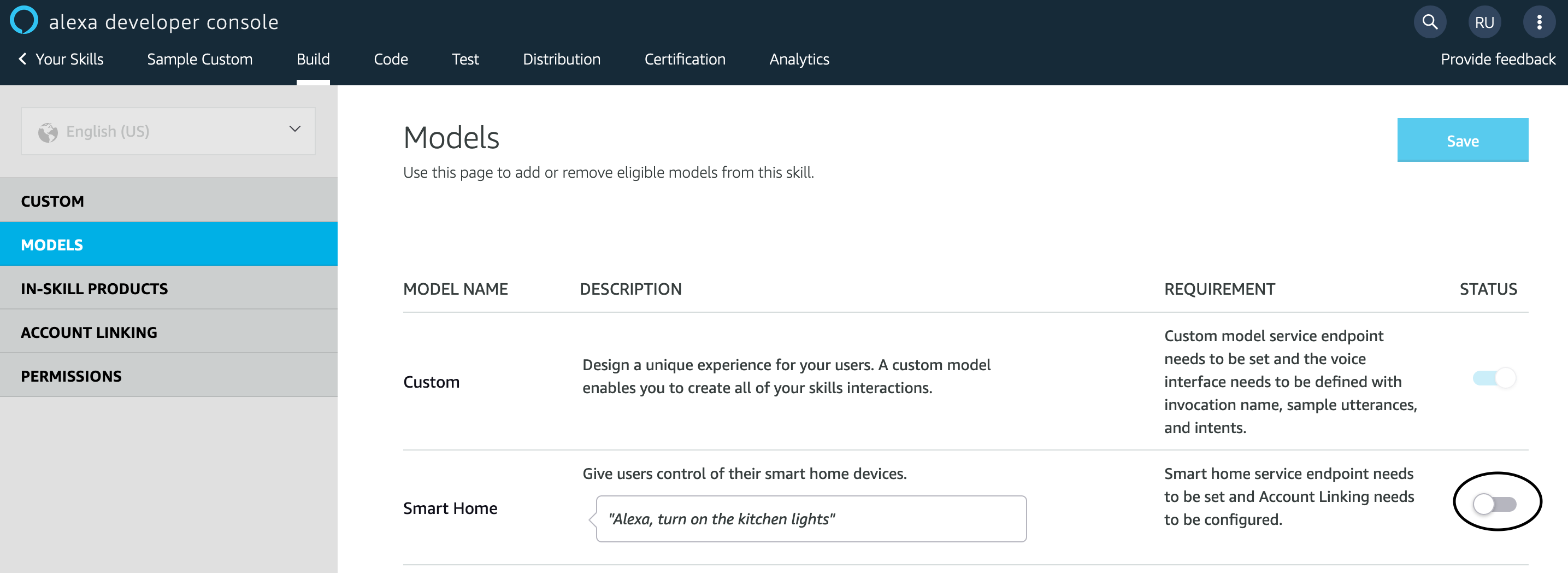 Add a smart home model to a custom skill