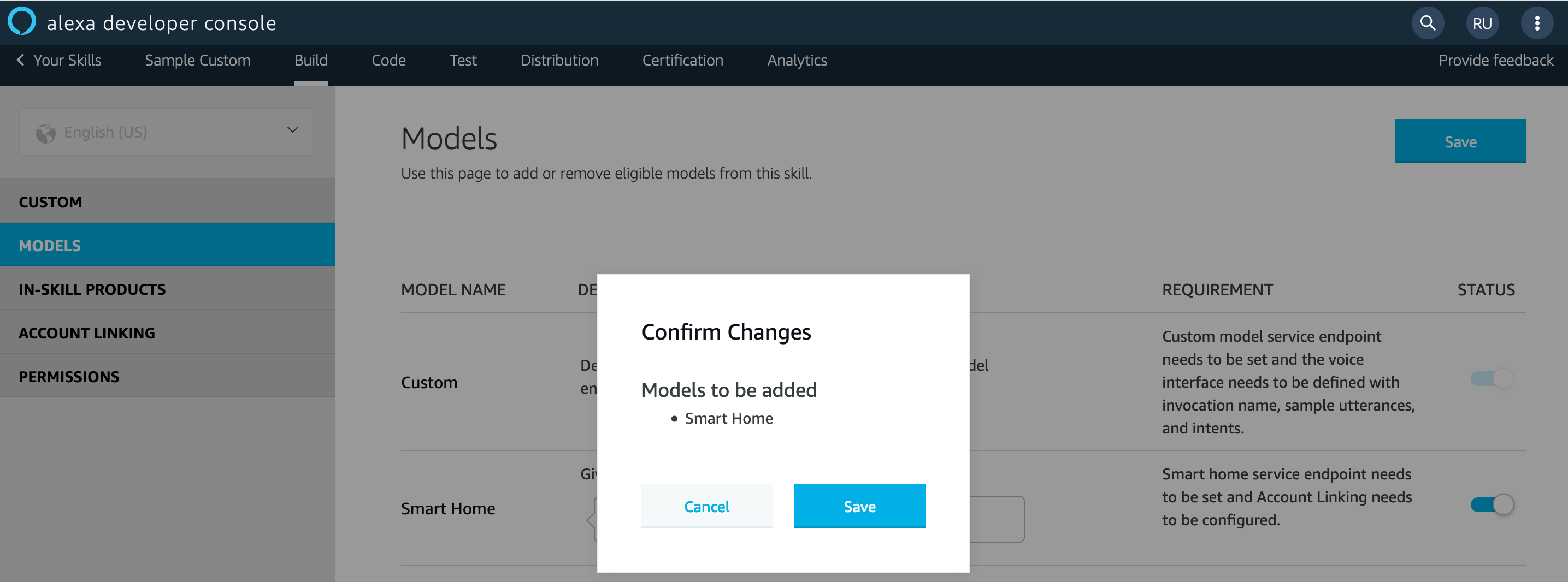 Confirm model changes