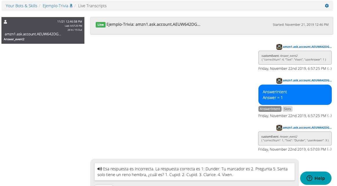 Transcripcion de eventos personalizados