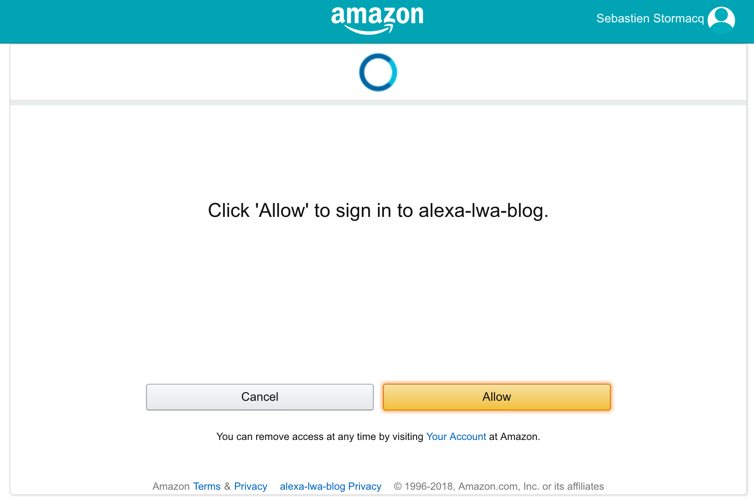Figure 12: Login with Amazon - Authorization Screen