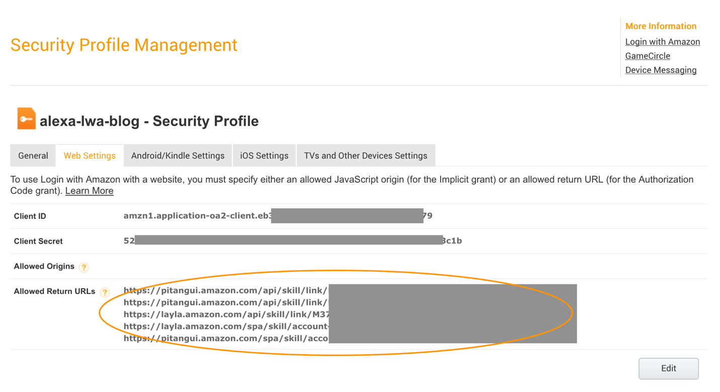 Figure 8: Login with Amazon – Redirection URL