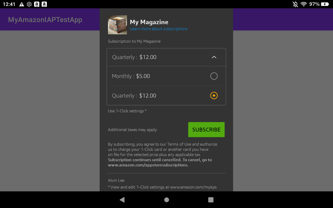 Testing IAP Additional Information Screenshot