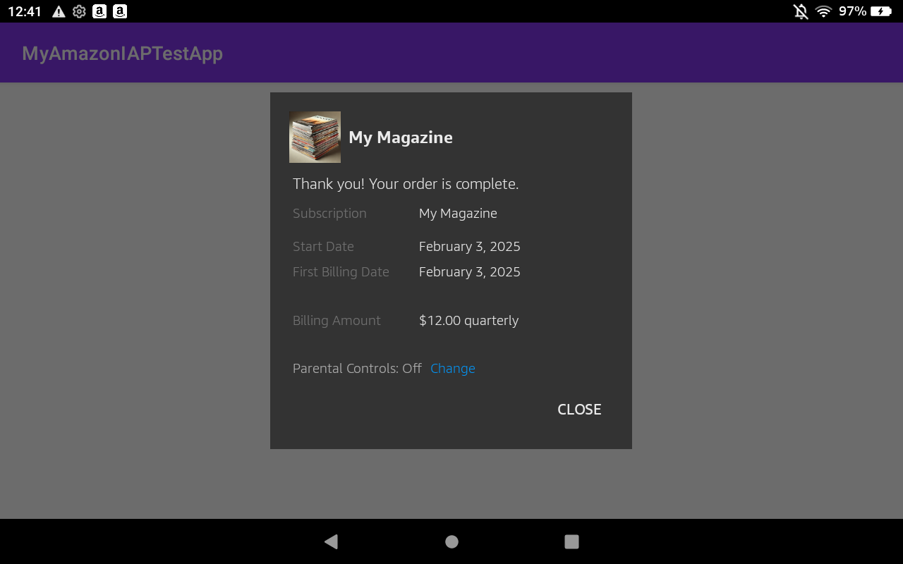 Testing IAP Additional Information Screenshot