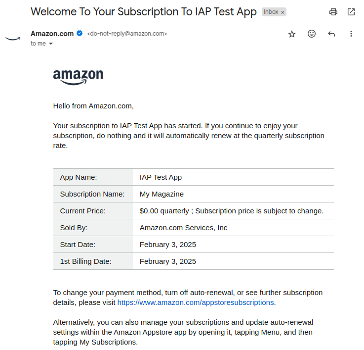 Testing IAP Additional Information Screenshot