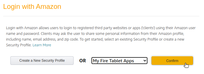 Amazon developer security profiles menu image