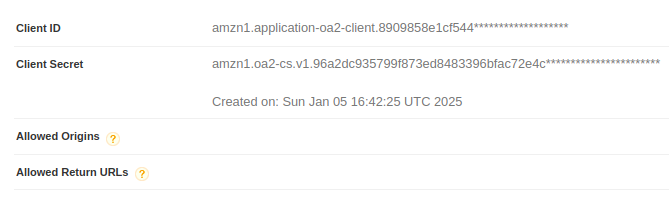 Amazon developer security profiles menu image