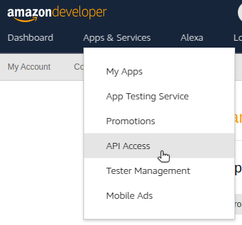 Amazon developer security profiles menu image