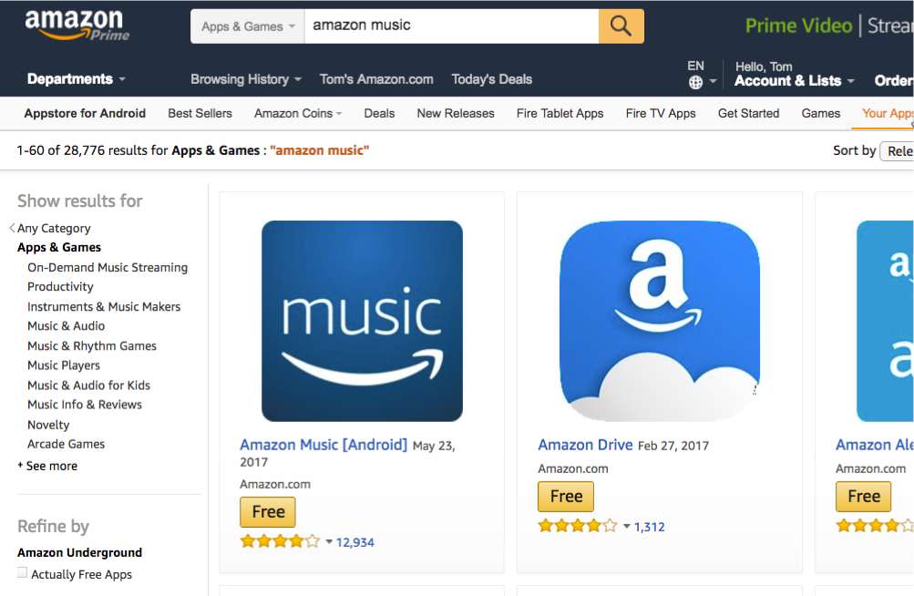 Amazon App Store homepage on Amazon.com