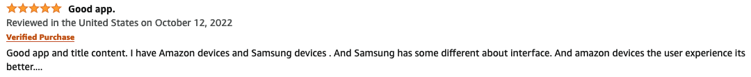A 'Good app' rating on the Amazon Appstore