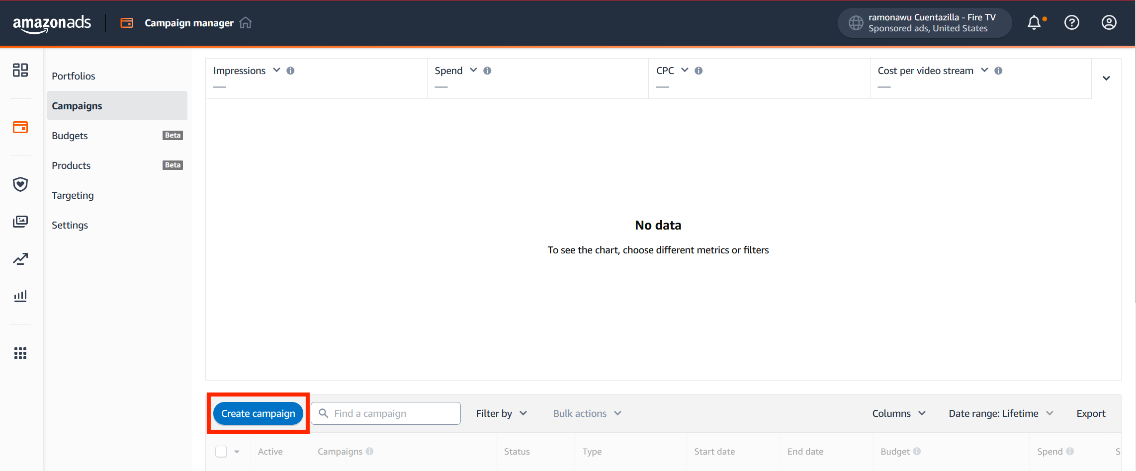 Creating a campaign in Amazon Ads