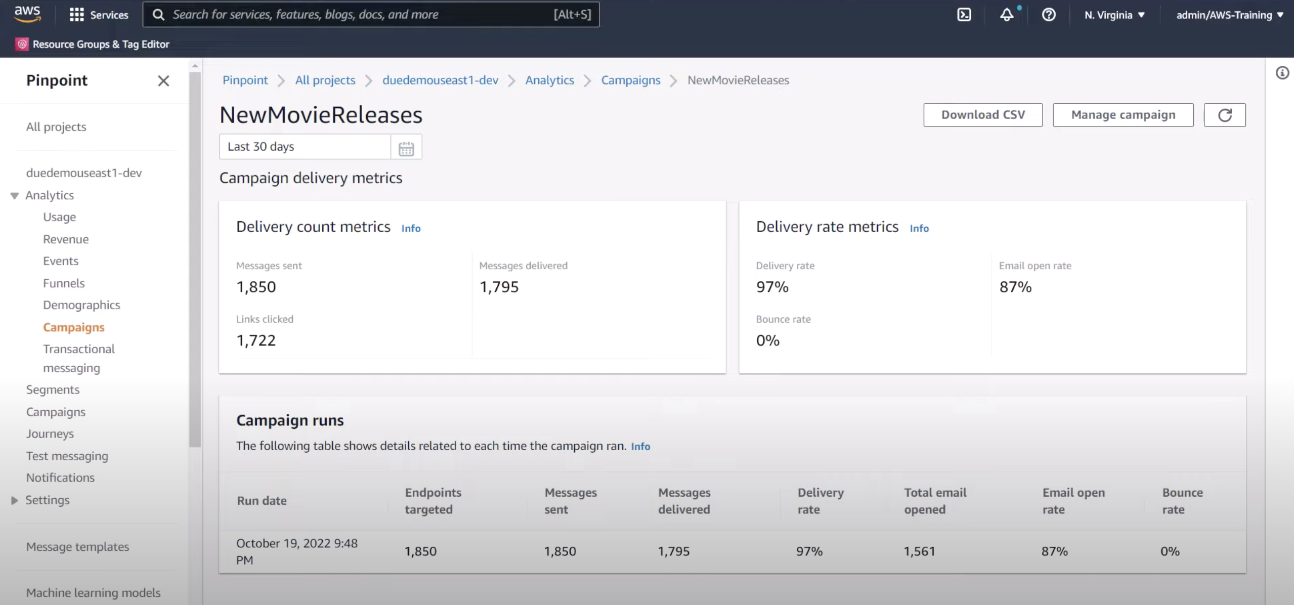 Amazon Pinpoint Analytics