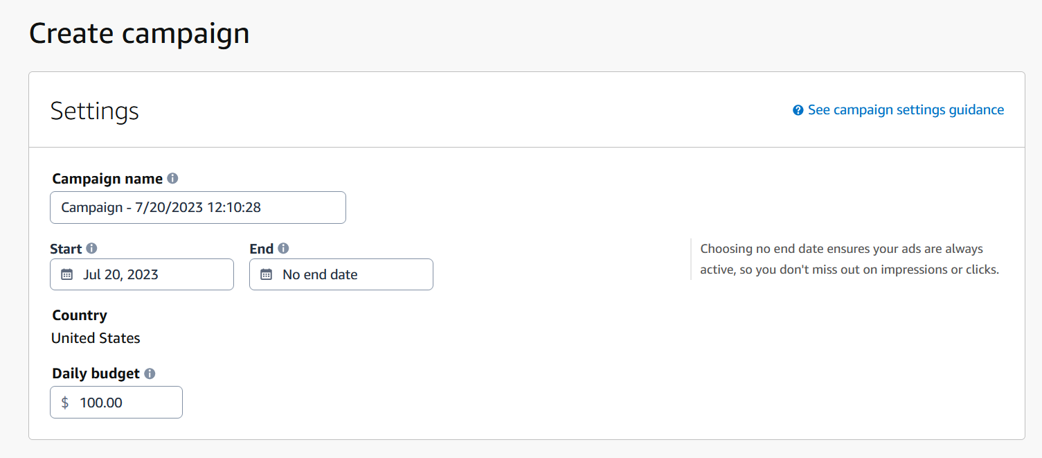 Ad campaign info inputs
