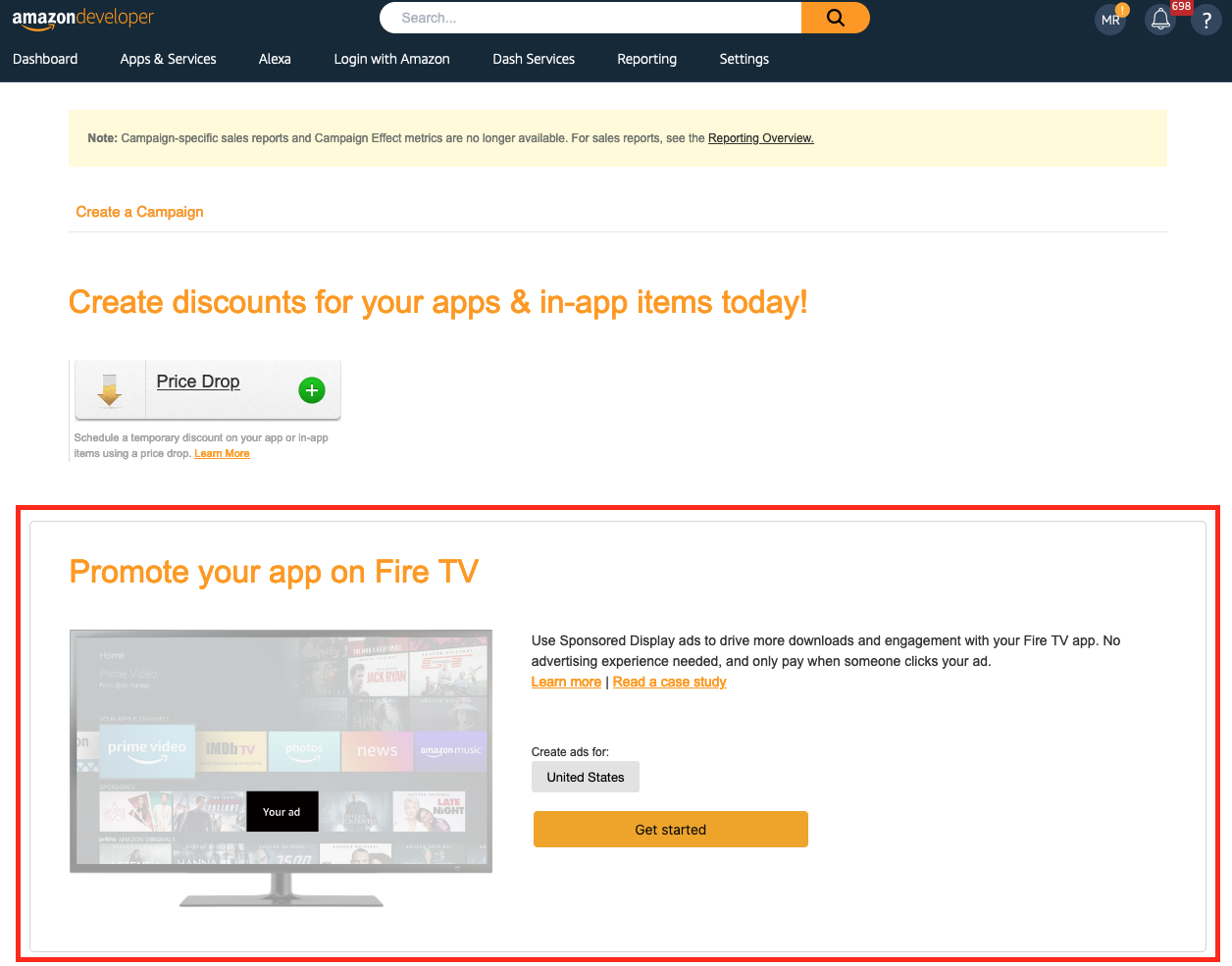 Promote your app on Fire TV widget