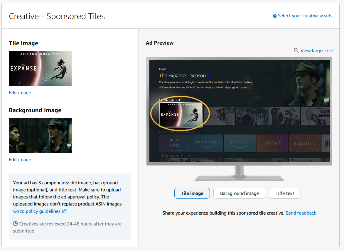 Using default images to customize sponsored tiles