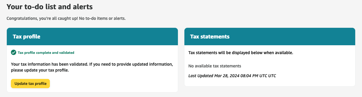 Tax Profile and Tax Statements Page in the Developer Portal