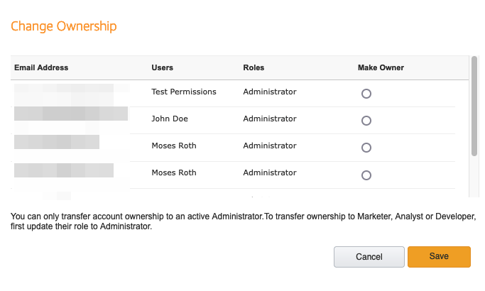 Change Ownership configuration in the developer console