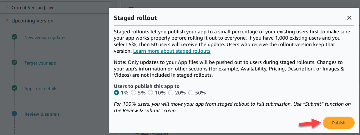 Selecting the percentage in a staged rollout